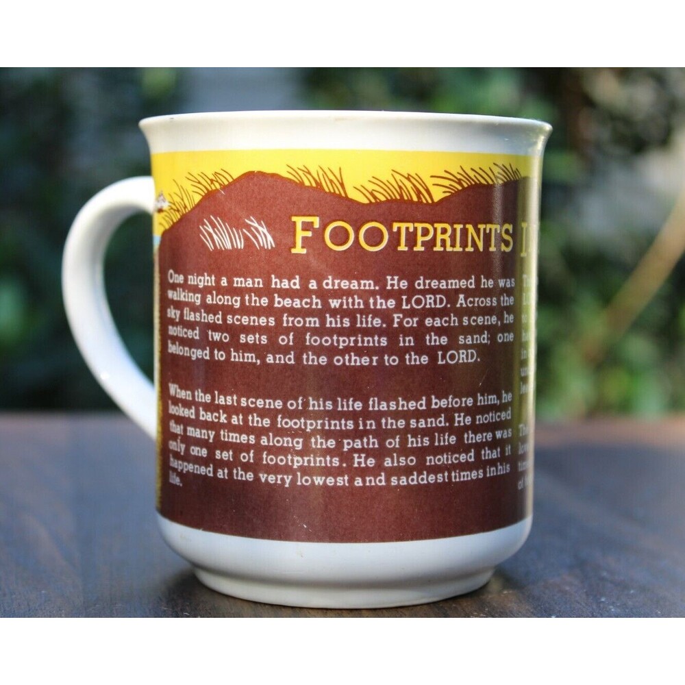 1986 Footprints in the Sand Mug Cup Vintage Collectible Religious